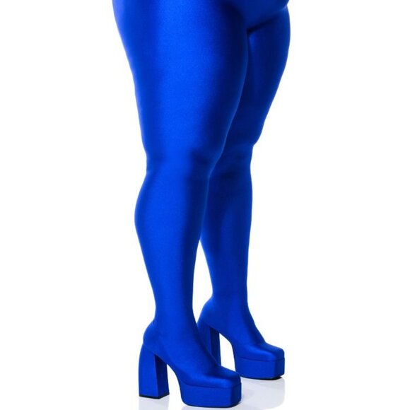 AZALEA WANG " HOLLYWOOD LIMELIGHT" STRETCH CHUNKY HEEL PANT BOOT (BRAND NEW !) - Picture 4 of 7